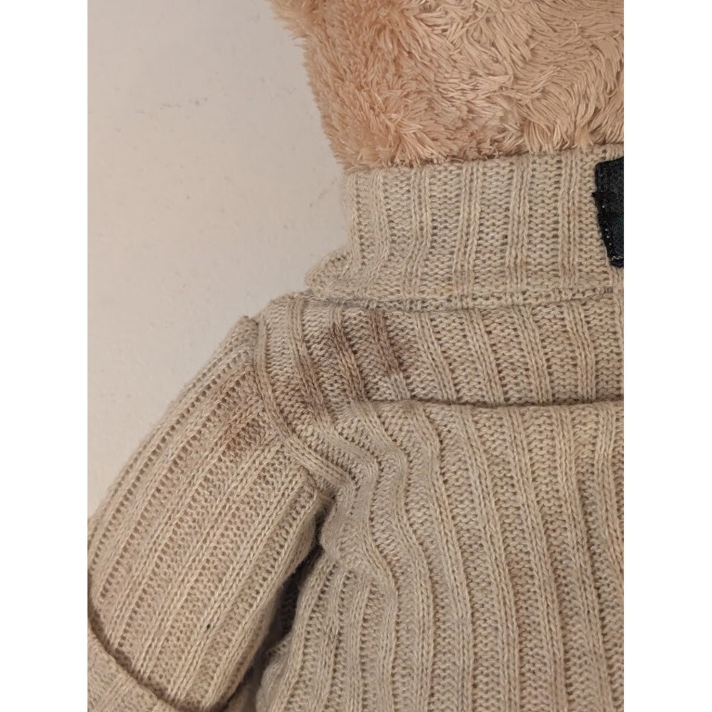 Old Friend Plush Teddy Bear Beige 15" Stuffed Animal Knit Sweater Stained - Picture 2 of 6
